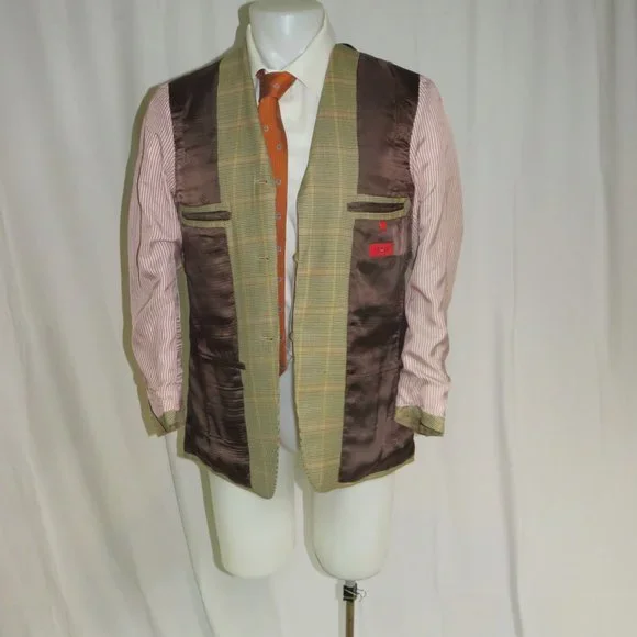 Isaia Base S Silk Blend Check Overplaid Three Button Sport Coat 38R